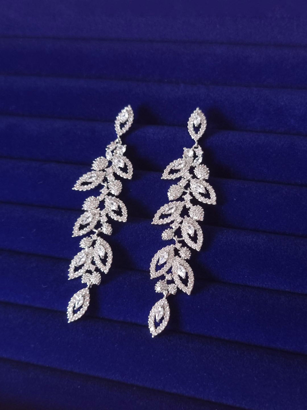 

Peora Silver Plated Cubic Zirconia Studded Floral Drop Earrings