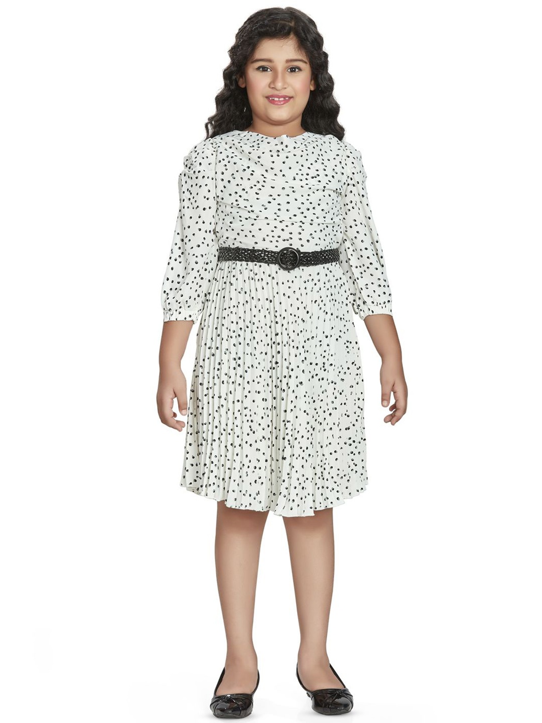 

Peppermint Girls Polka Dots Printed Fit and Flare Dress, Off white