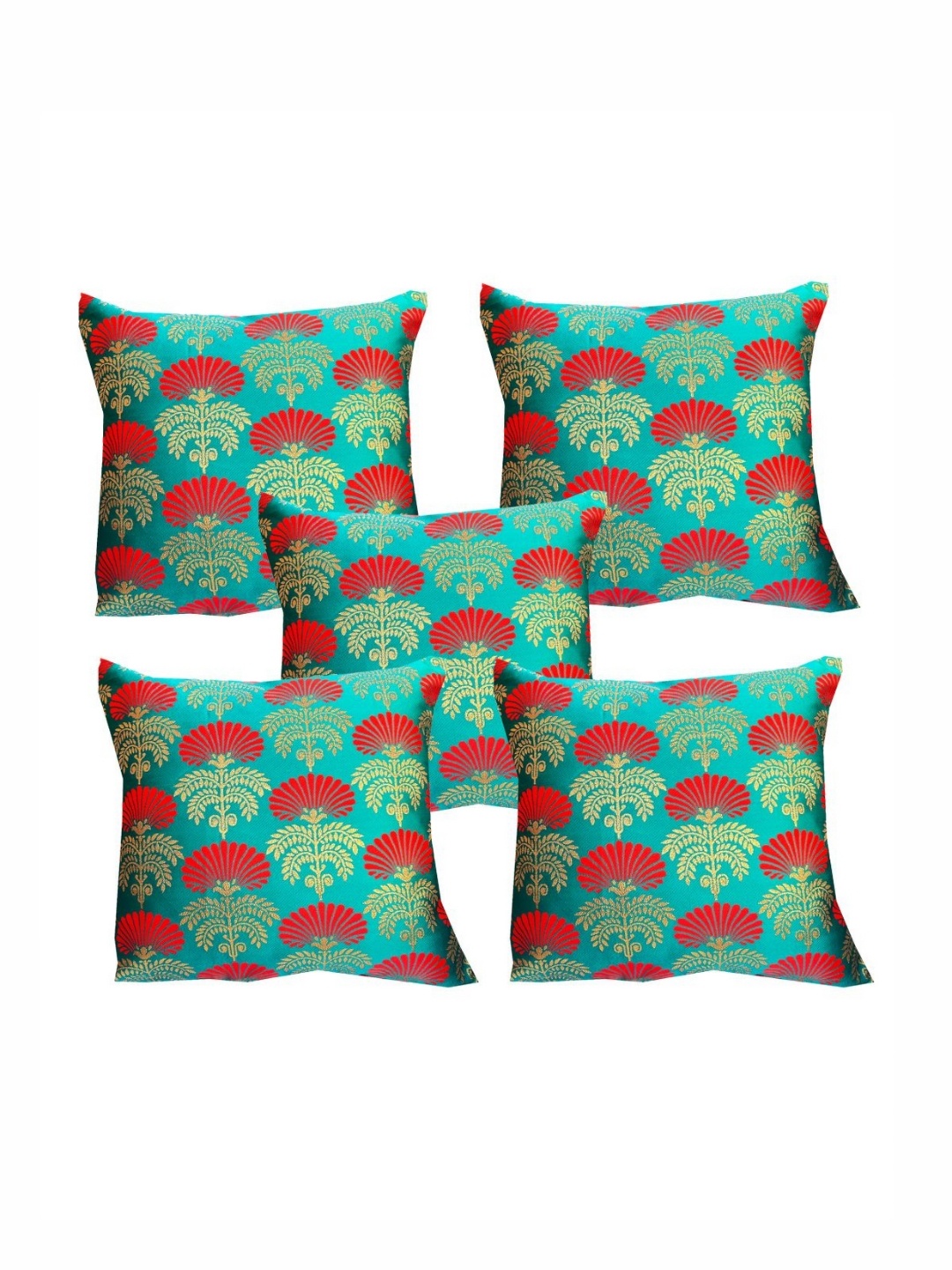 

Pink Parrot Green & Red 5 Pieces Floral Jacquard Square Cushion Covers