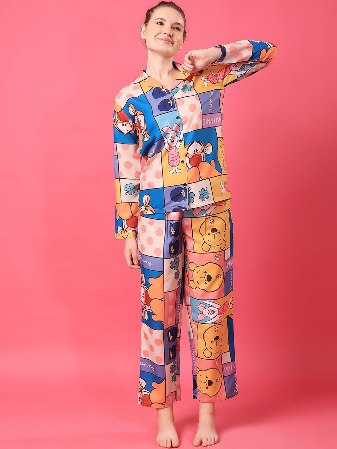 

Cation Women Conversational Printed Night suit, Blue