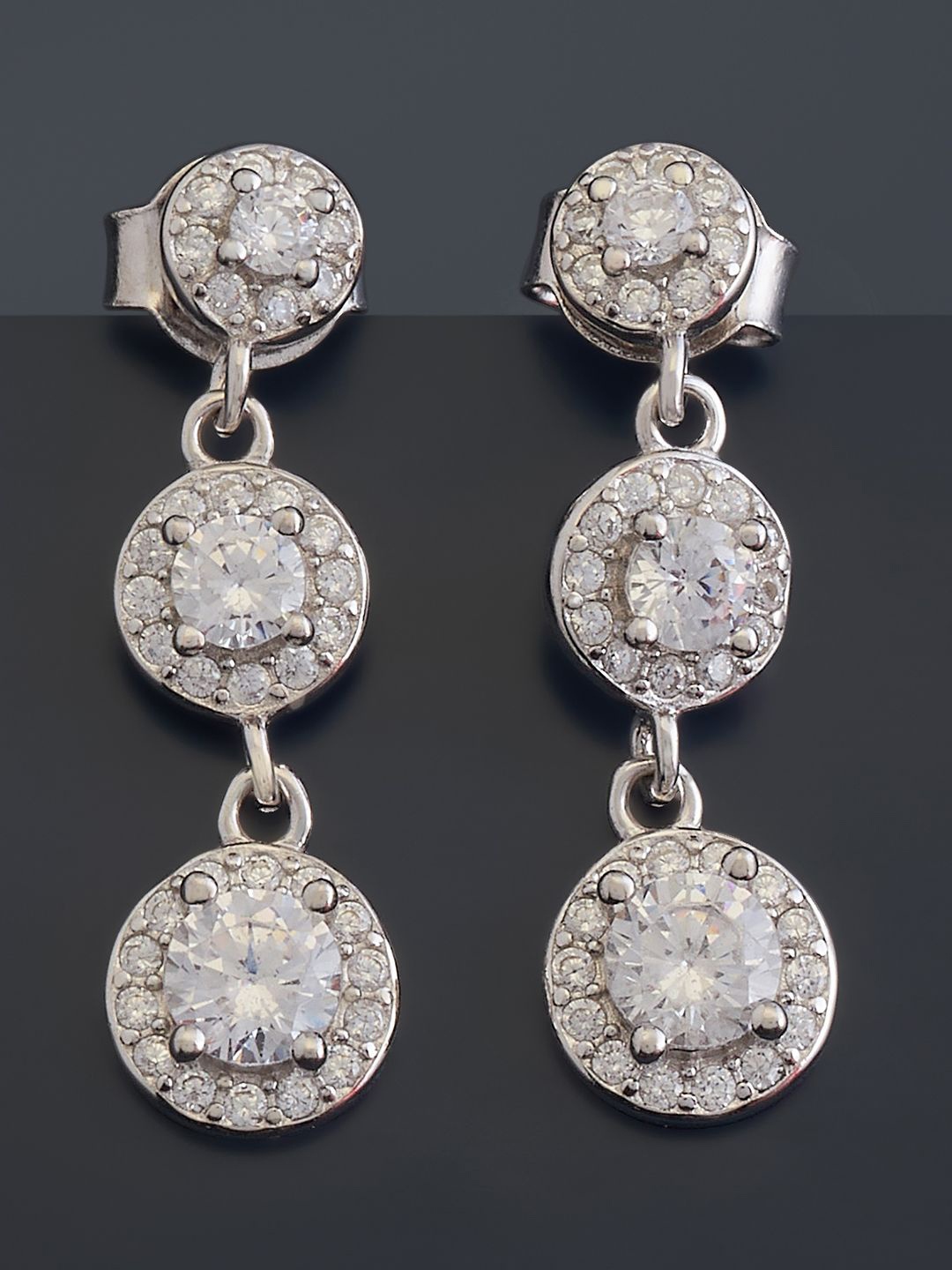 

Kushal's Fashion Jewellery 92.5 Pure Silver Rhodium Plated Cubic Zirconia Drop Earrings