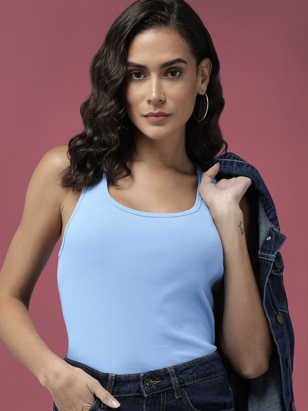 

DressBerry Women Solid Round Neck Cotton Slim Fit T-shirt, Blue