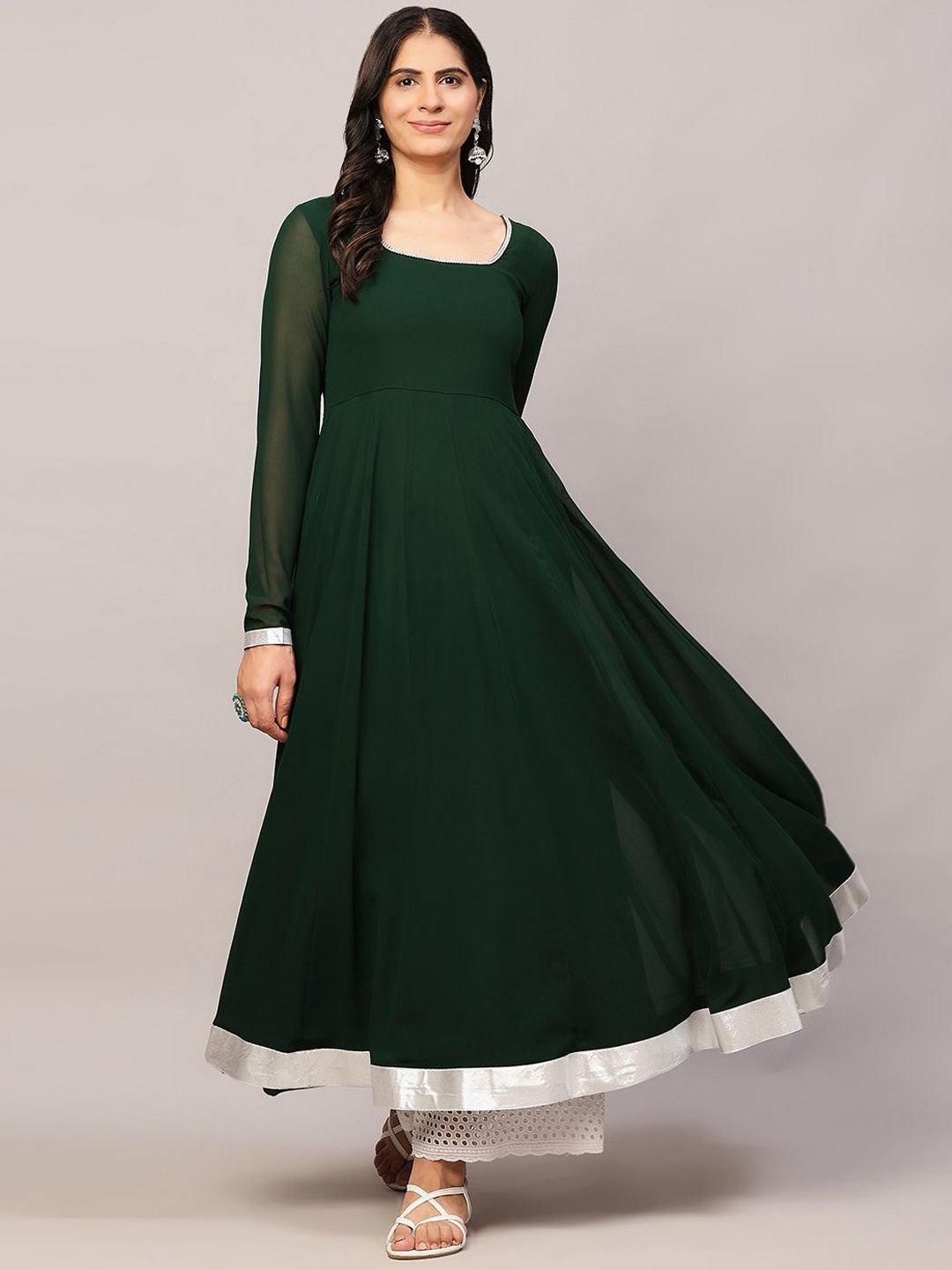 

Poshak Hub Beads and Stones Georgette Anarkali Kurta, Green