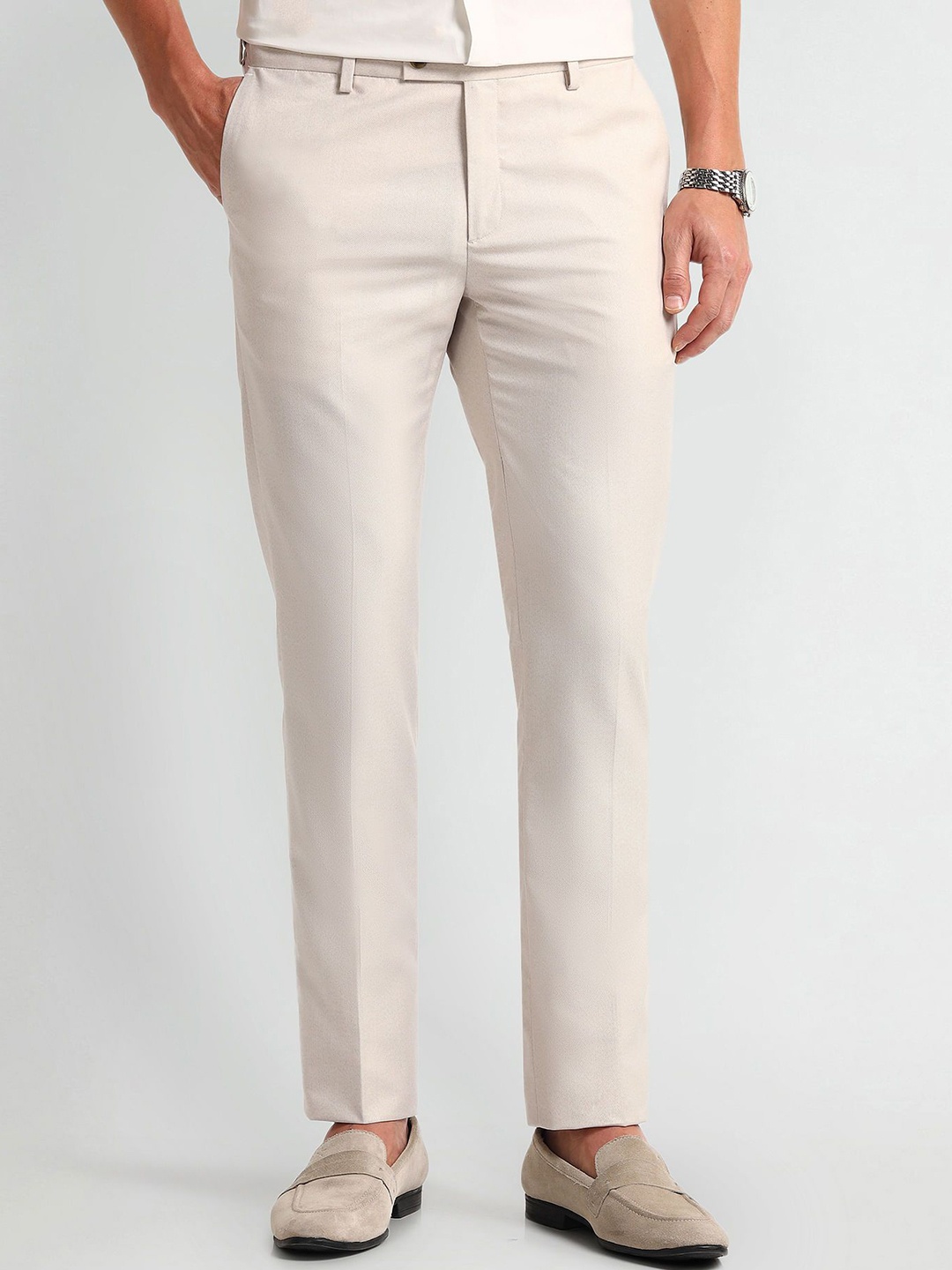 

Arrow Men Urban Slim Tapered Fit Trousers, Cream