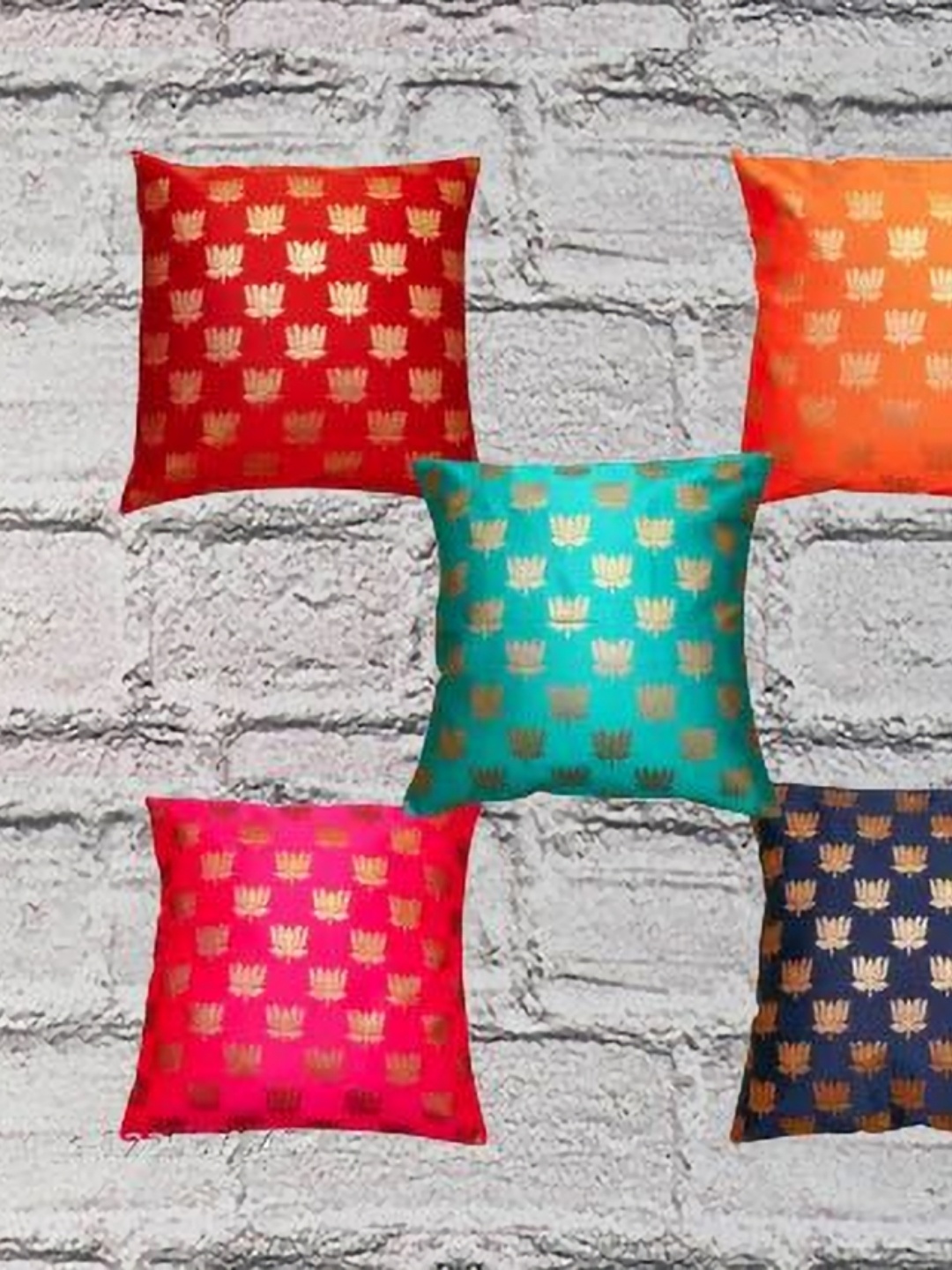 

Pink Parrot Sea Green & Navy Blue 5 Pieces Floral Square Cushion Covers