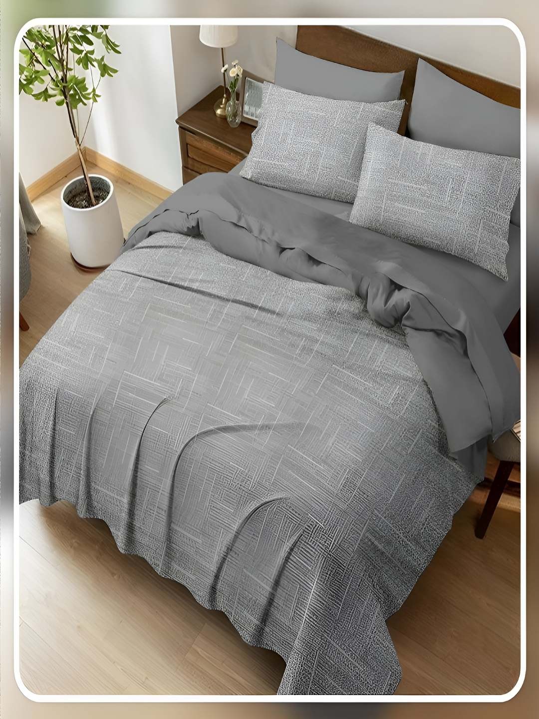 

tundwal's Grey & Off White 400 TC King Bedsheet with 2 Pillow Covers