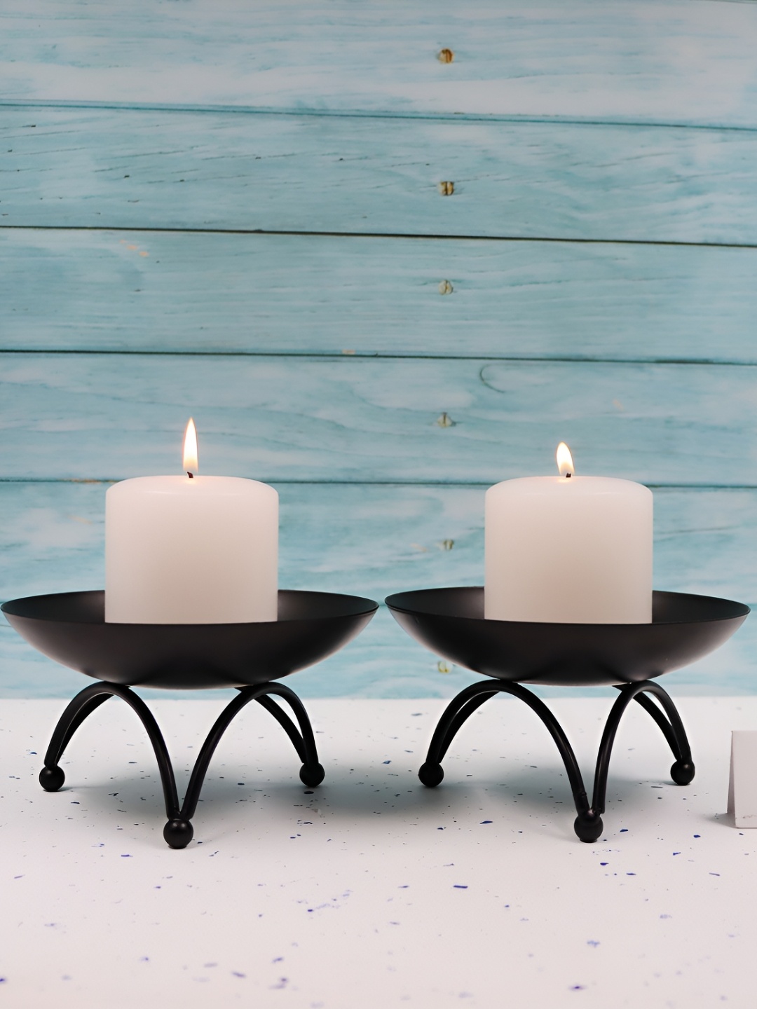 

HOSLEY Black 2 Pieces Metal Candle Holder