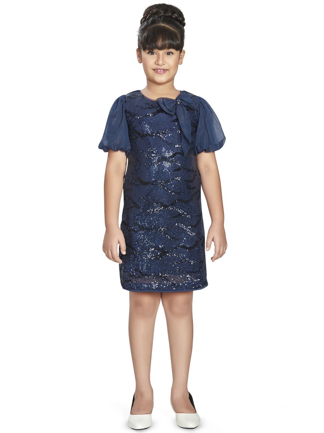 

Peppermint Girls Sequinned Embellished A-Line Dress, Navy blue