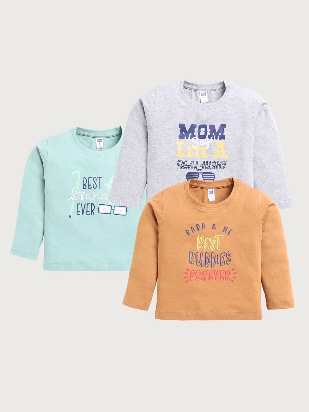 

Nottie Planet Pack Of 3 Boys Typography Printed Round Neck Cotton T-shirts, Green