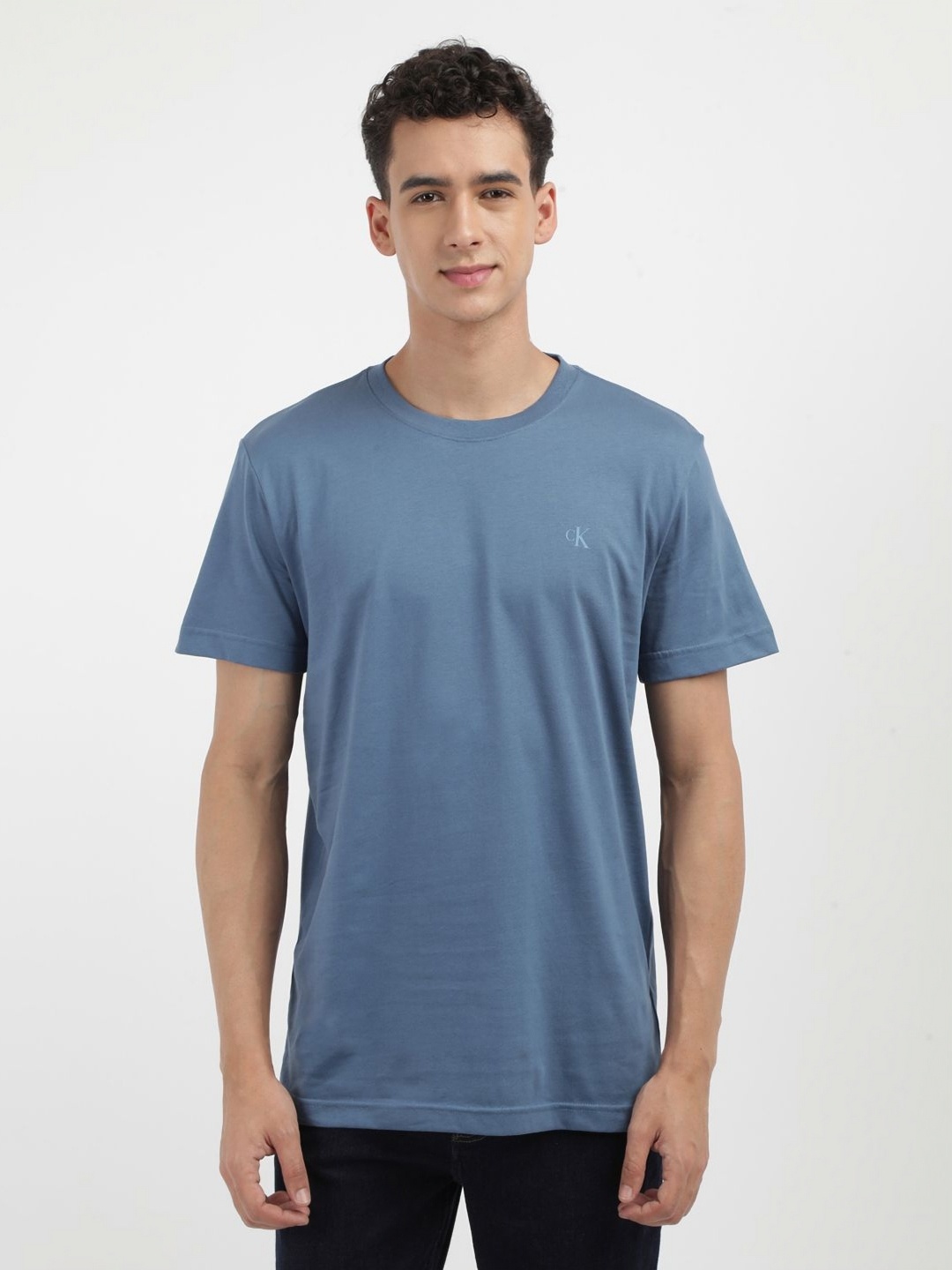 

Calvin Klein Jeans Men Typography Printed Round Neck Cotton T-shirt, Blue