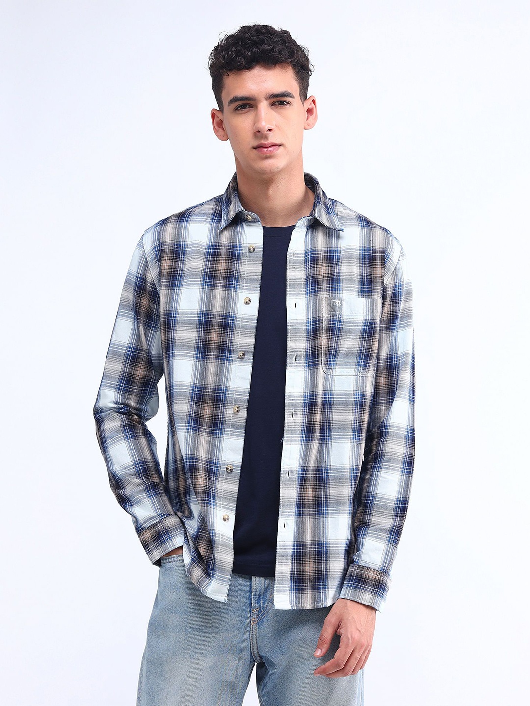 

Flying Machine Men Classic Opaque Checked Casual Shirt, Brown