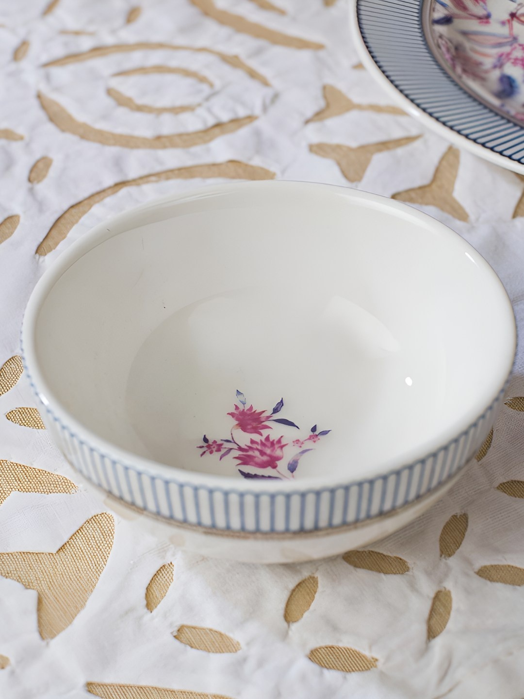 

Fabindia Luxe White & Blue Printed Ceramic Serving Bowl