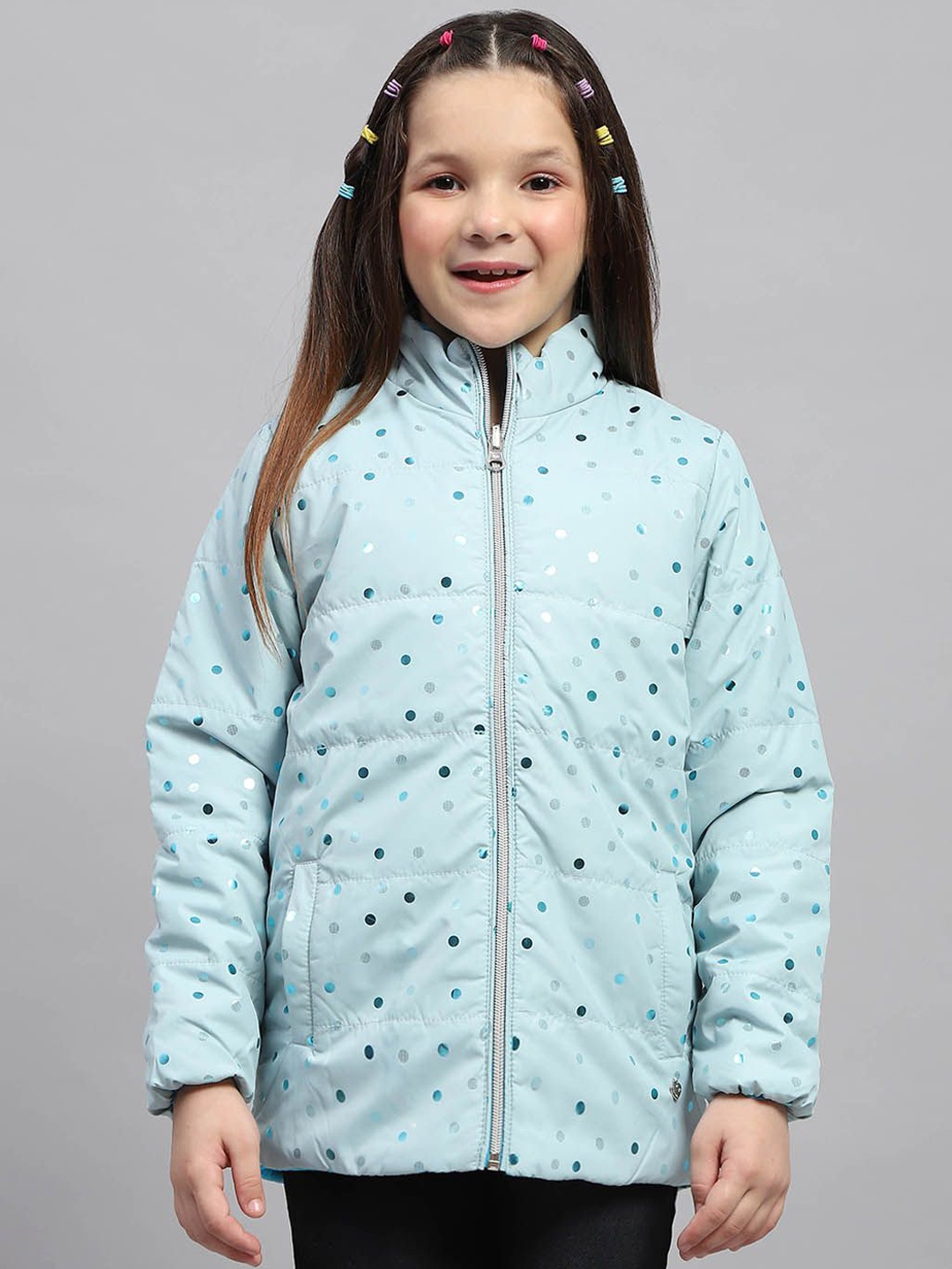 

Monte Carlo Girls Solid Mock Collar Quilted Jacket, Blue