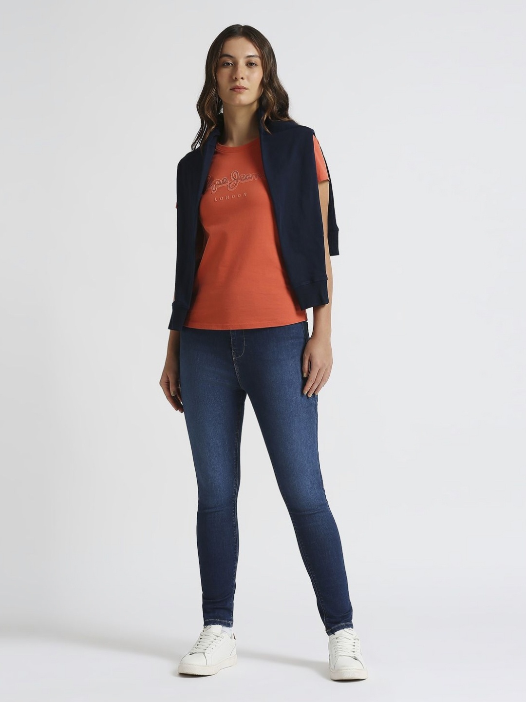 

Pepe Jeans Women Typography Printed Round Neck Pure Cotton T-shirt, Orange