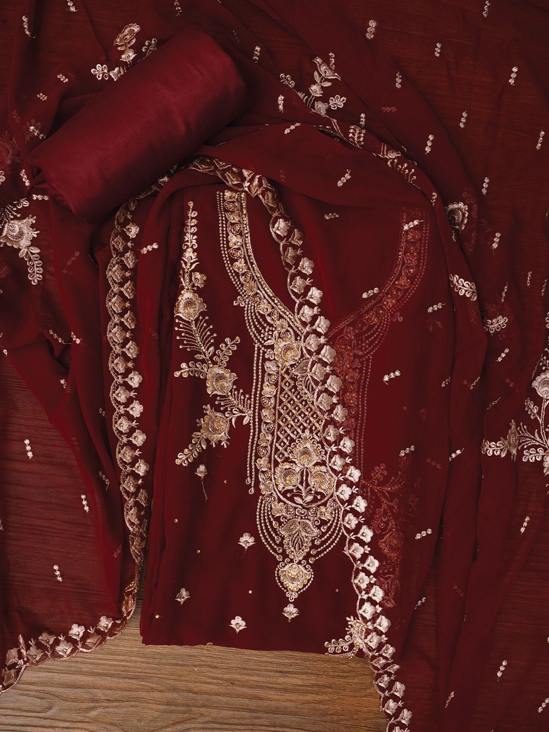 

Jaipur Kurti Zari Silk Georgette Dress Material with Dupatta, Maroon