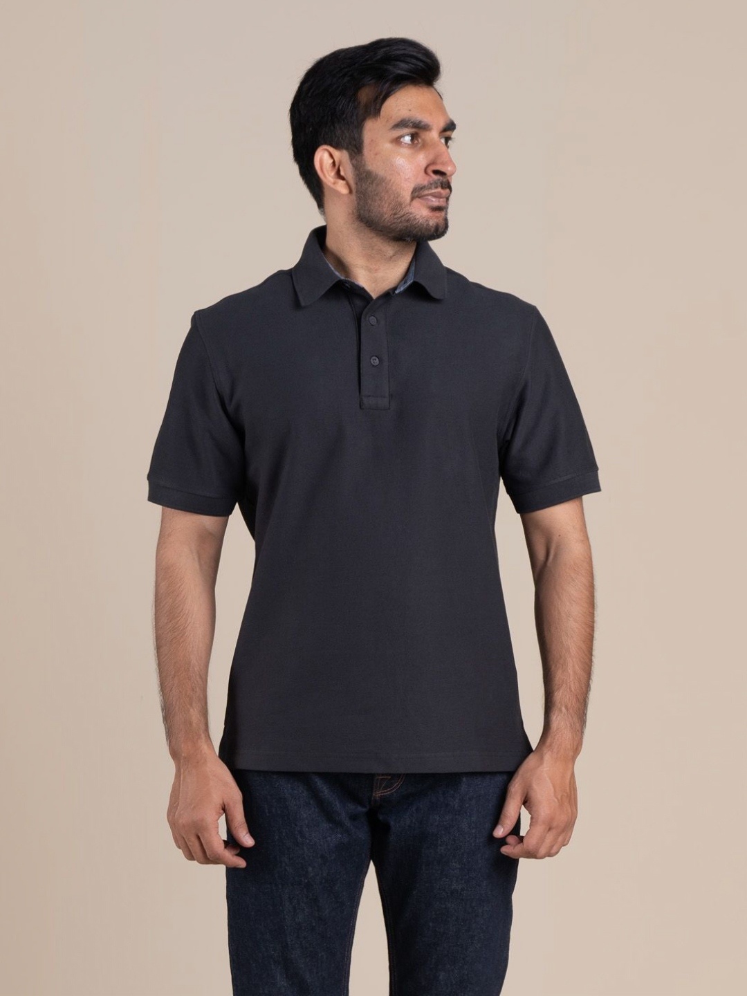 

Monks of Method Men Solid Polo Collar Cotton T-shirt, Black