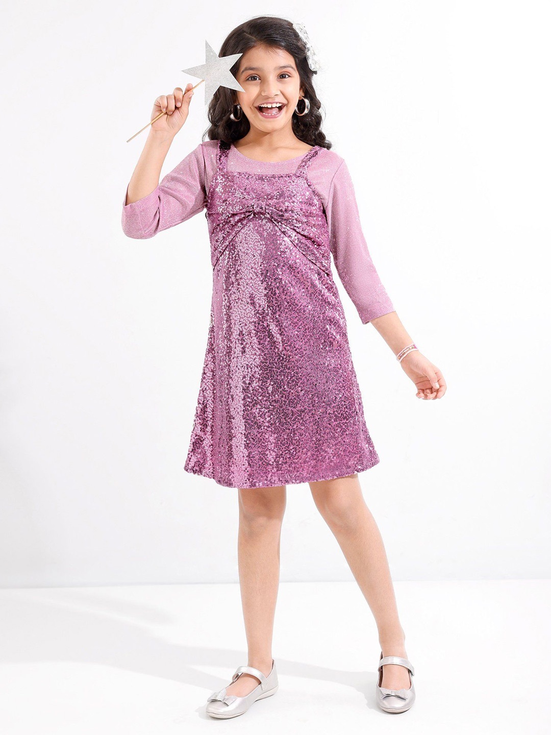 

Hola Bonita Girls Embellished Round Neck A-Line Dress, Pink