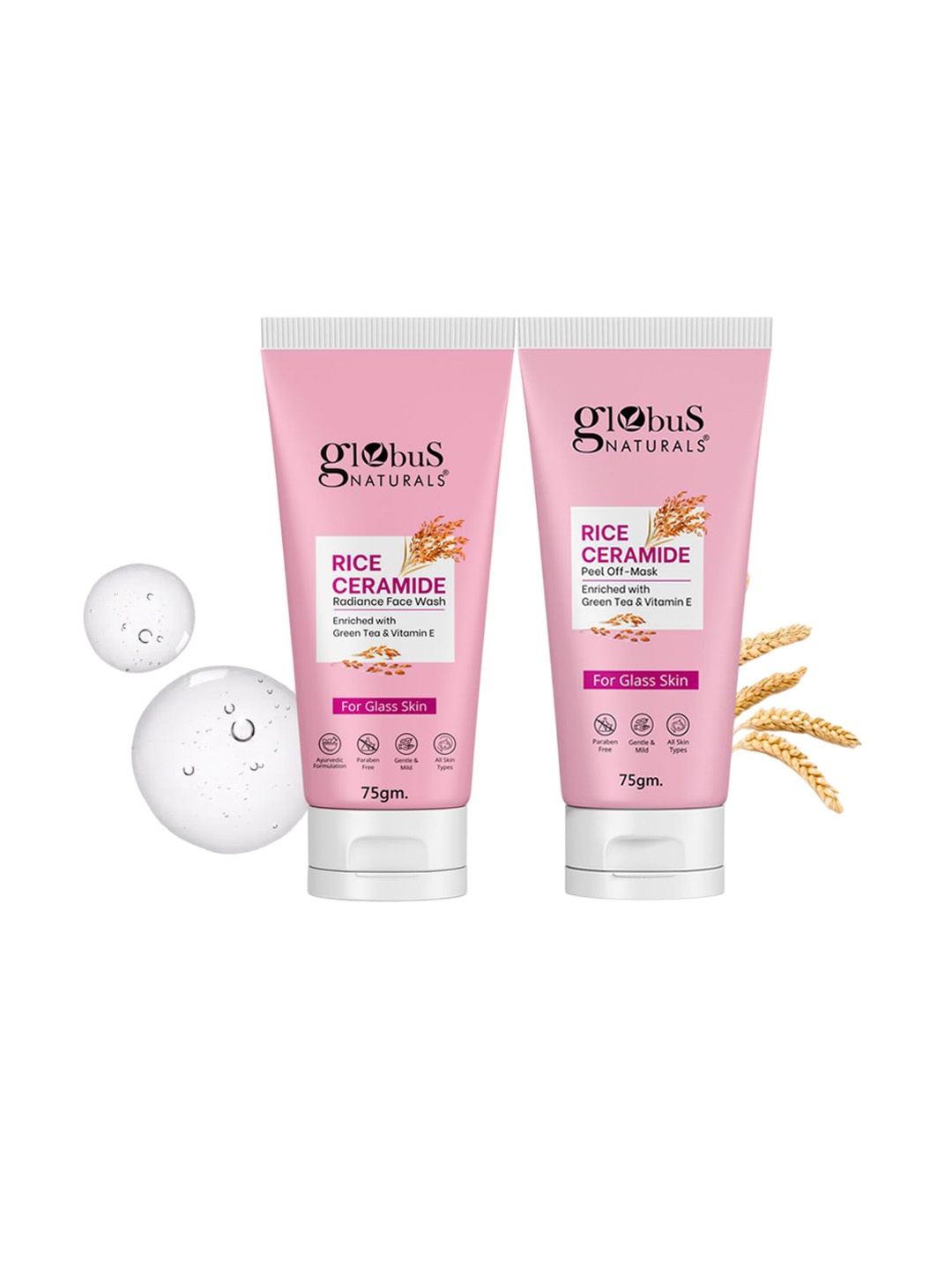 

Globus naturals Set Of 2 Rice Ceramid Face Wash -75g & Peel Off Mask-75g, Na