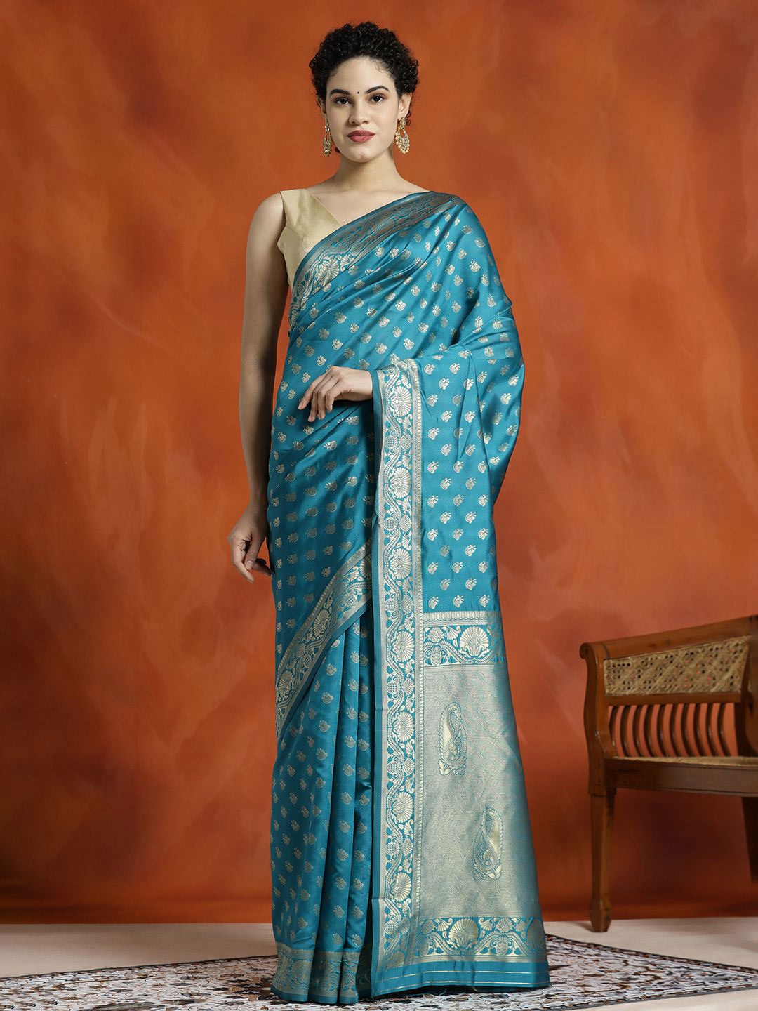 

Jaipur Kurti Silk Banarasi Zari Woven Heavy Saree, Teal