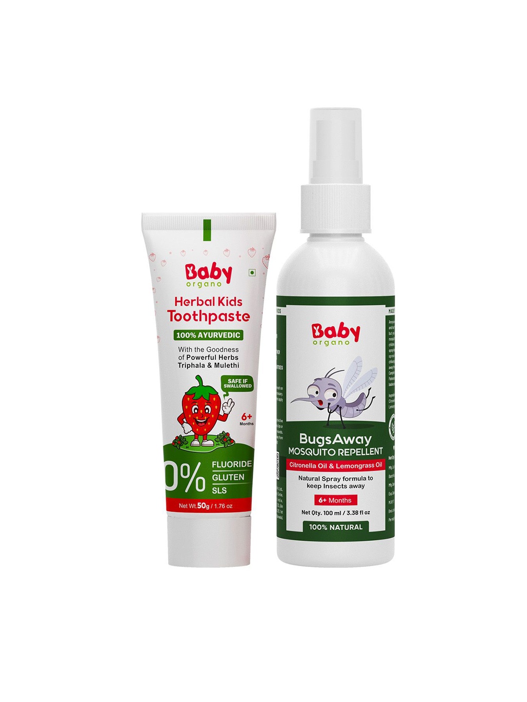 

BABYORGANO Toothpaste & Mosquito Repellent Spray-50g +100ml, Green