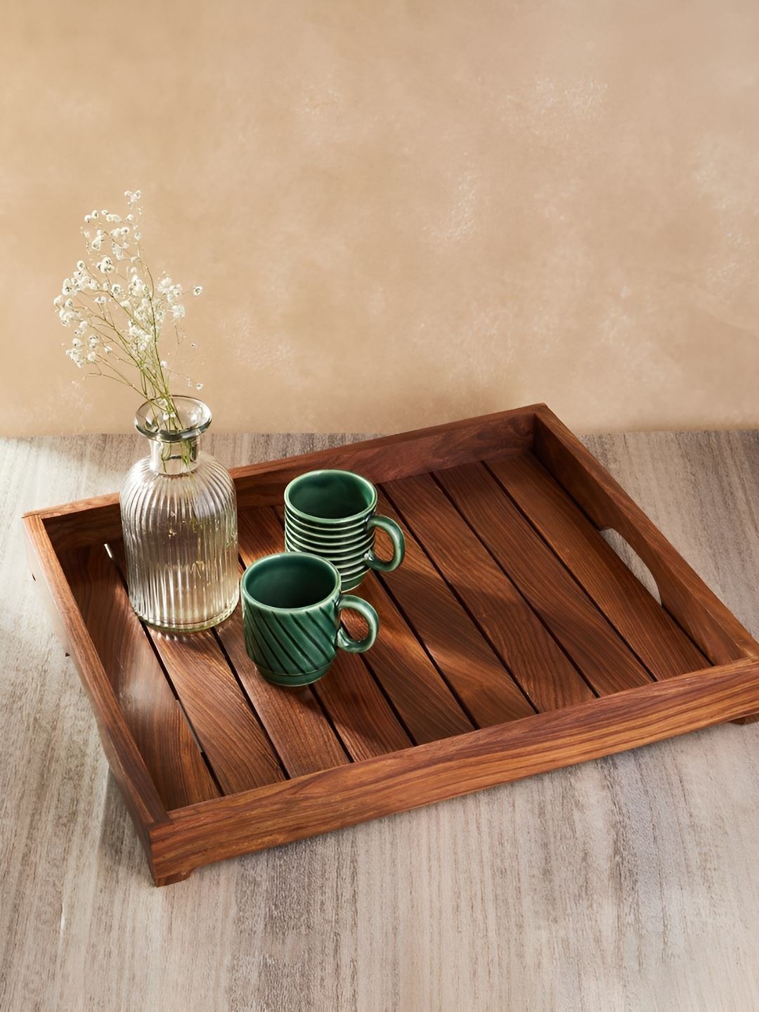 

Fabindia Brown Textured Wooden Serving Tray