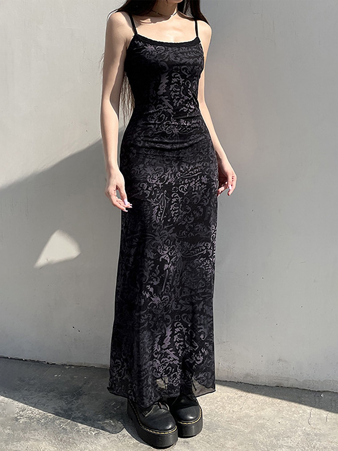 

LULU & SKY Women Self Design Bodycon Maxi Dress, Black