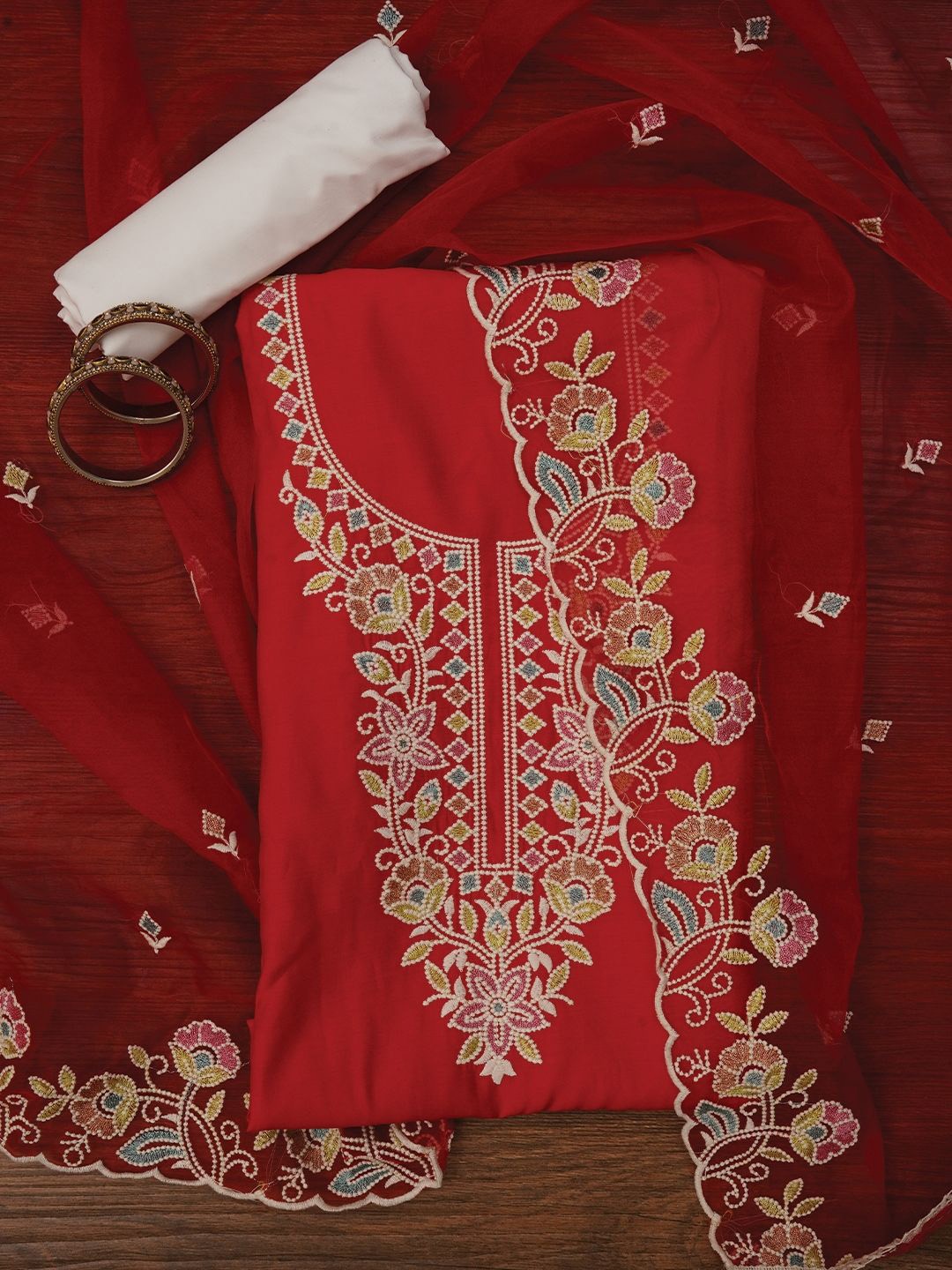 

Jaipur Kurti Zari Pure Cotton Dress Material with Dupatta, Red