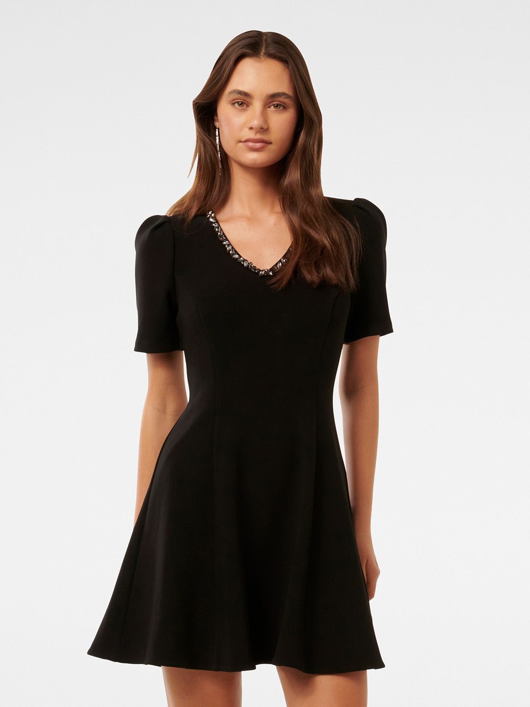 

Forever New Women Solid Fit & Flare Mini Dress, Black