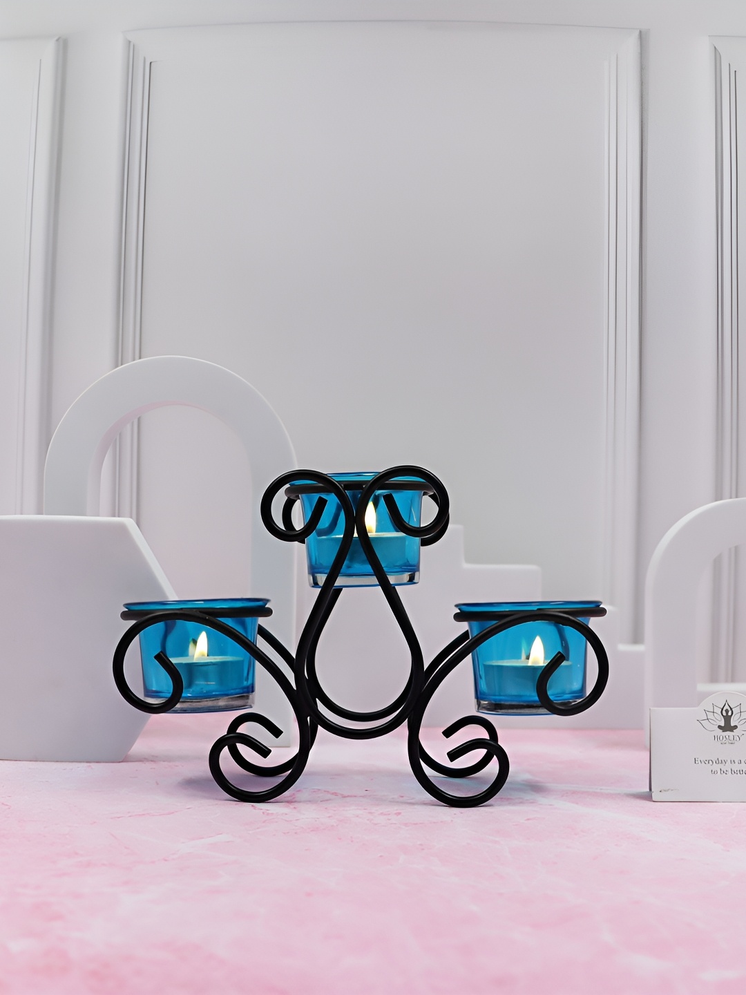 

HOSLEY Black & Blue Metal Candle Holder