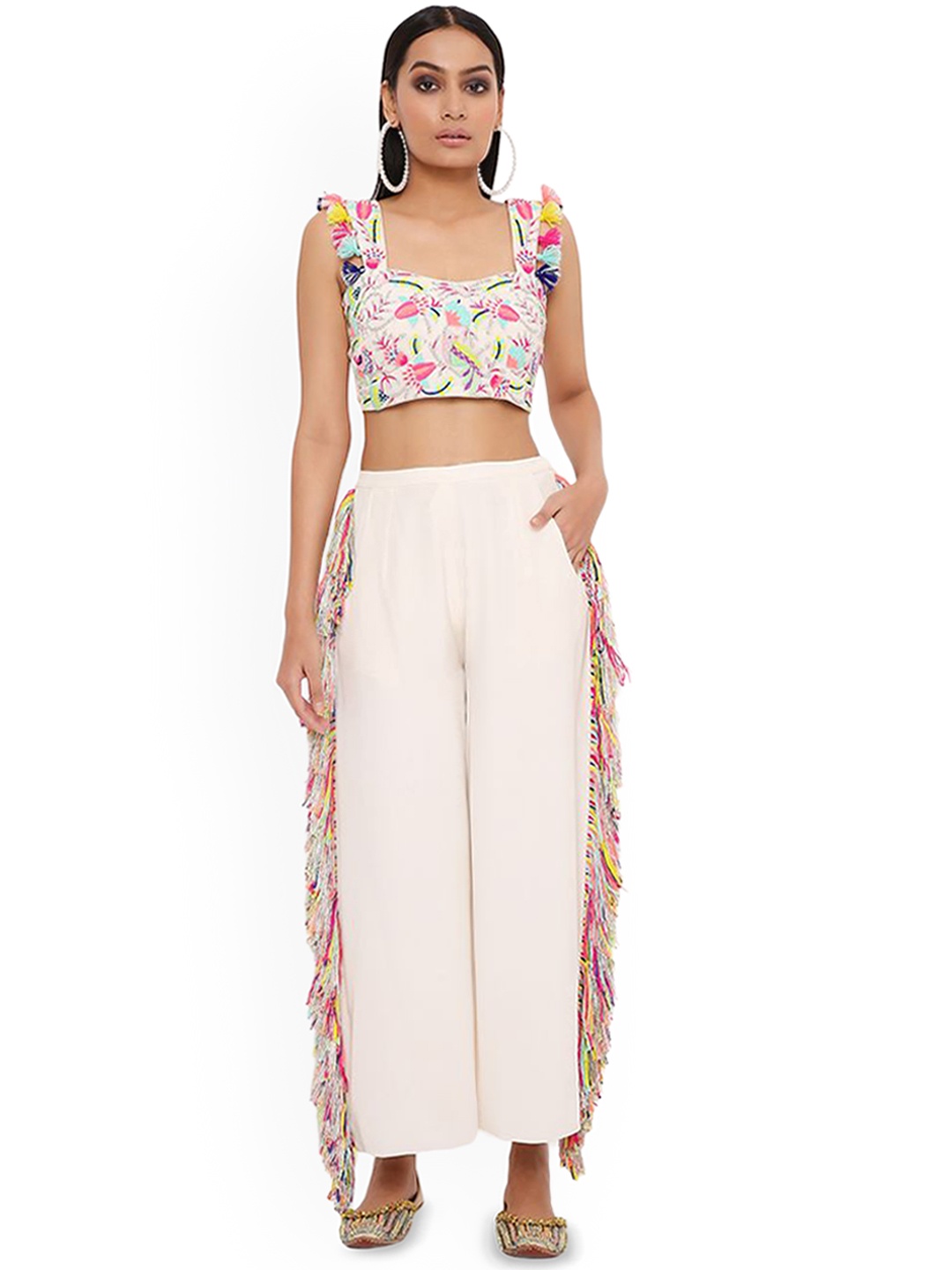 

Payal Singhal Yoke Design Layered Top With Palazzos, Cream