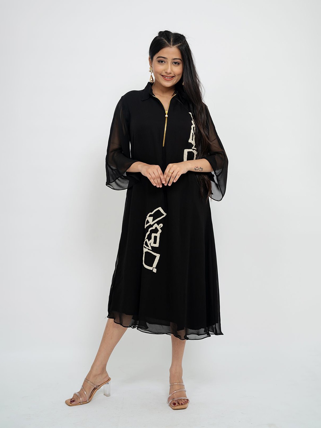 

AFFAIRE'S BY LEVELL5 Chiffon Fit & Flare Midi Dress, Black