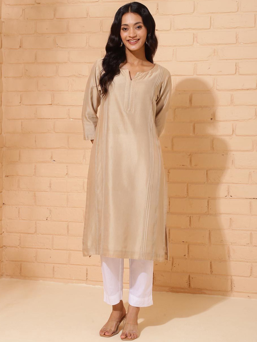 

Fabindia Cotton Silk Straight Kurta, Beige