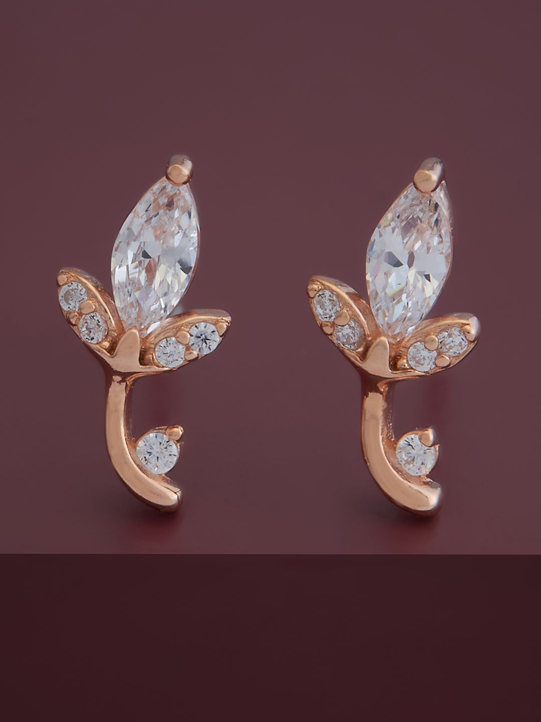 

Kushal's Fashion Jewellery 92.5 Pure Silver Rose Gold-Plated Stud Cubic Zirconia Earrings, White