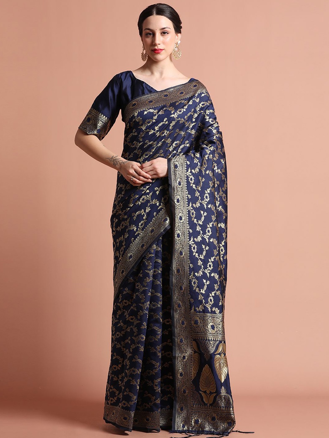 

Jaipur Kurti Zari Woven Design Banarasi Saree, Navy blue