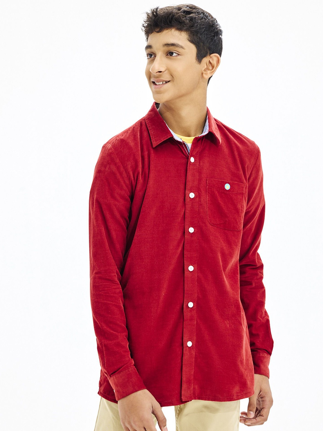 

NO MONDAYS Boys Relaxed Spread Collar Solid Cotton Casual Shirt, Red