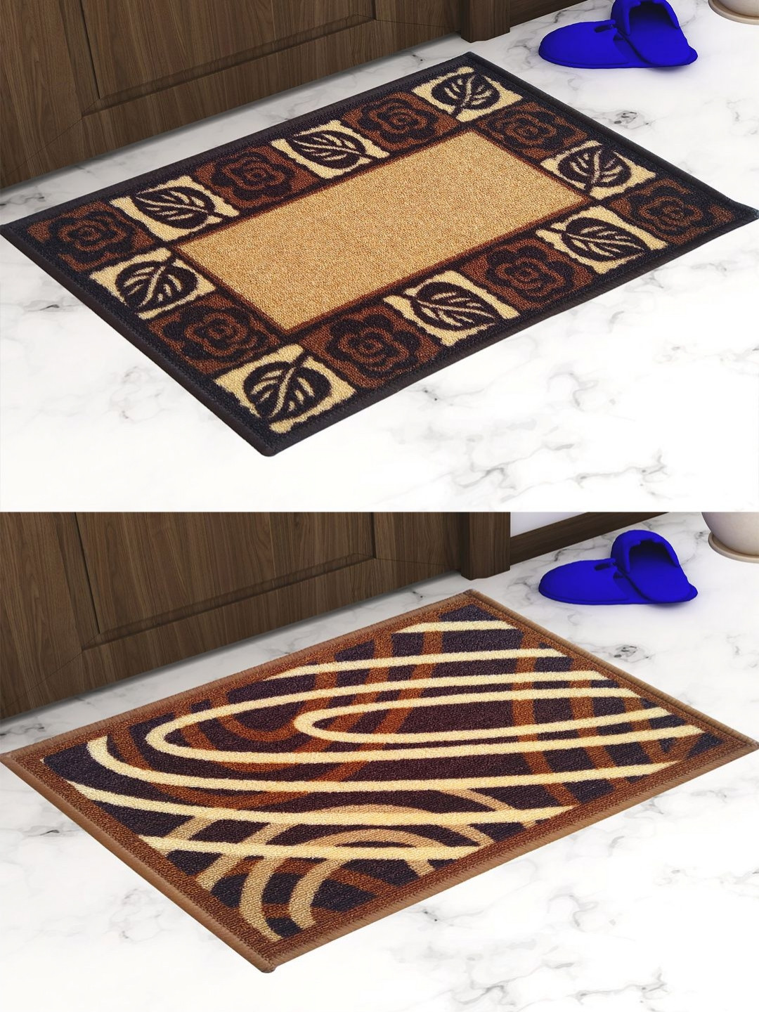 

Aura 2Pcs Beige Colored & Brown Printed Anti Slip Doormats