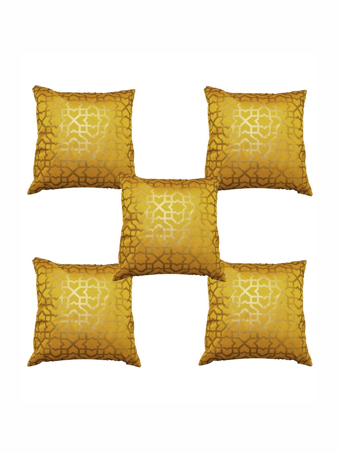 

Pink Parrot Yellow & Gold-Toned 5 Pieces Geometric Jacquard Square Cushion Covers