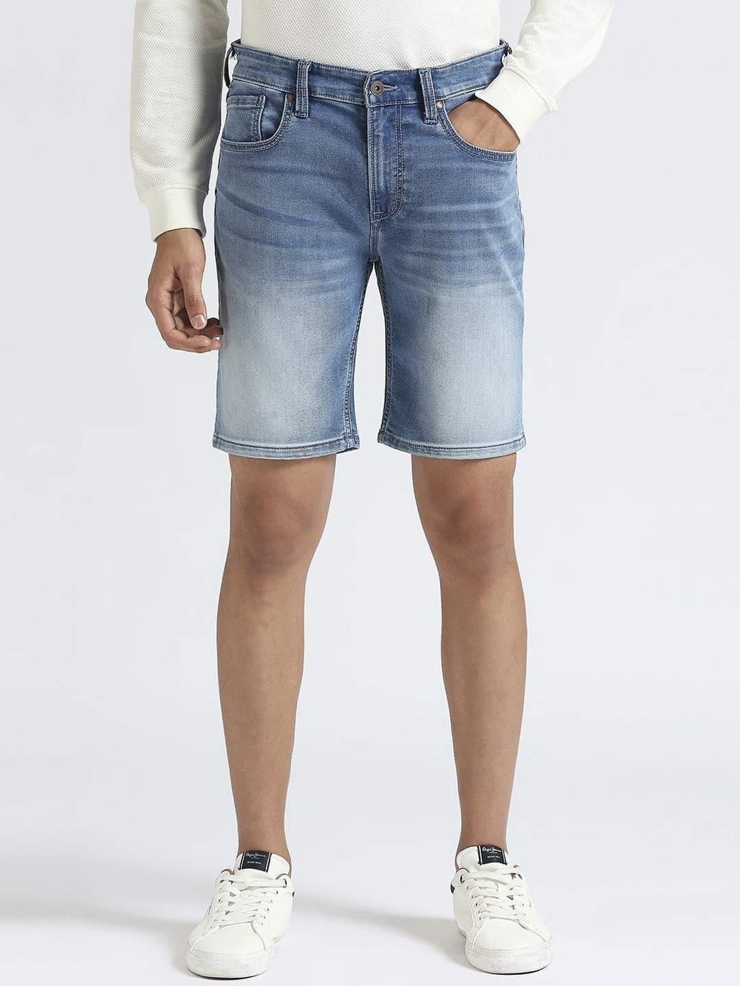 

Pepe Jeans Men Solid Mid-Rise Denim Shorts, Blue