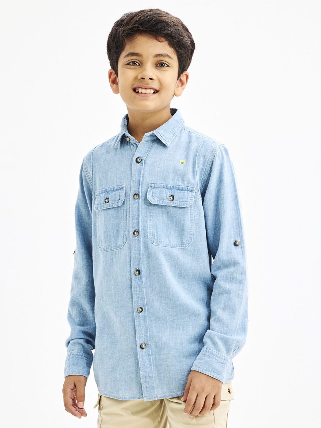 

NO MONDAYS Boys Relaxed Spread Collar Solid Cotton Casual Shirt, Blue
