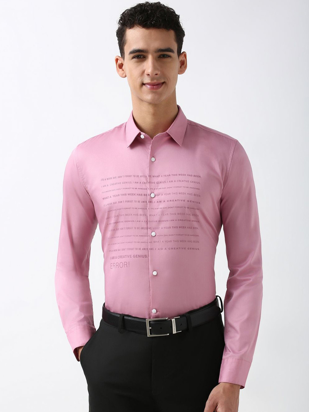 

Peter England Men Slim Fit Opaque Printed Formal Shirt, Pink