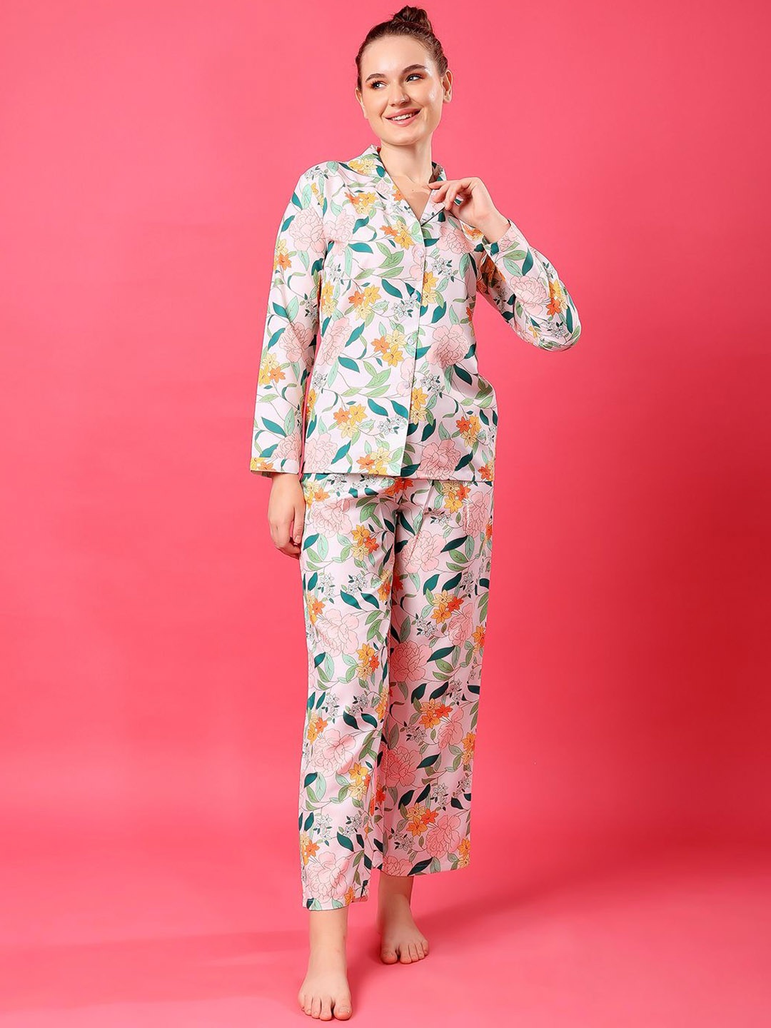 

Cation Women Floral Printed Night suit, Pink