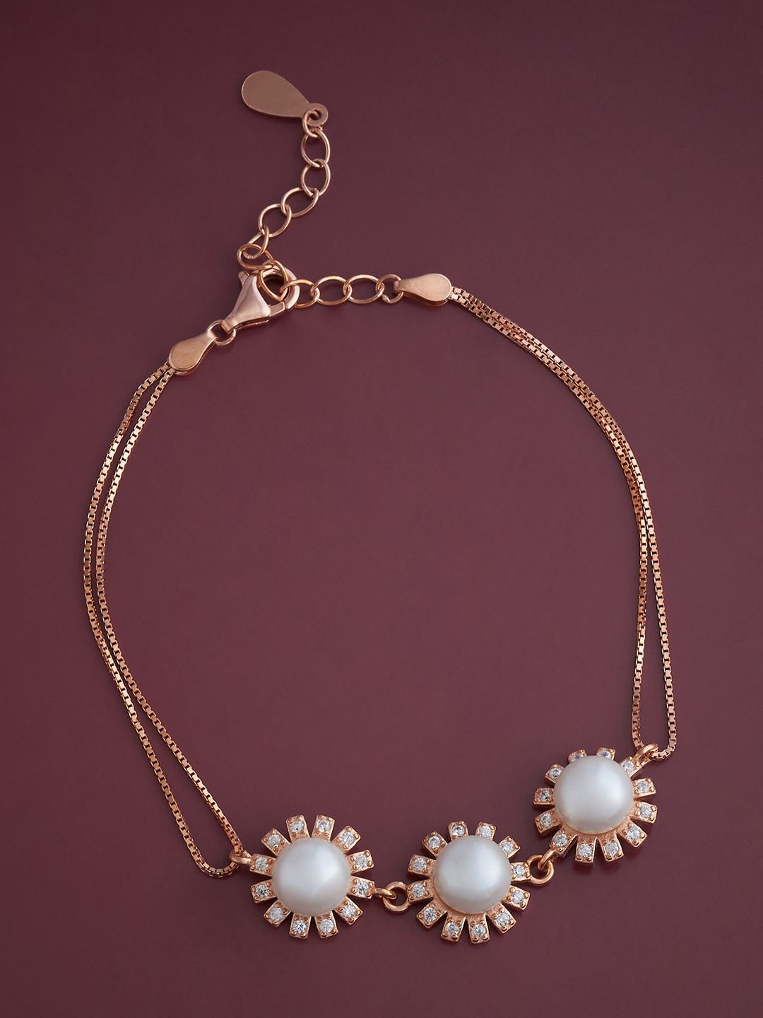 

Kushal's Fashion Jewellery 92.5 Pure Silver Rose Gold-Plated CZ Wraparound Bracelet