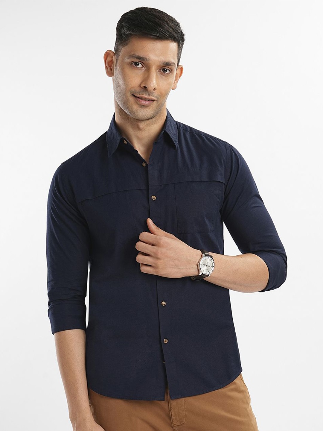 

Bombay High Men Slim Fit Opaque Casual Shirt, Navy blue