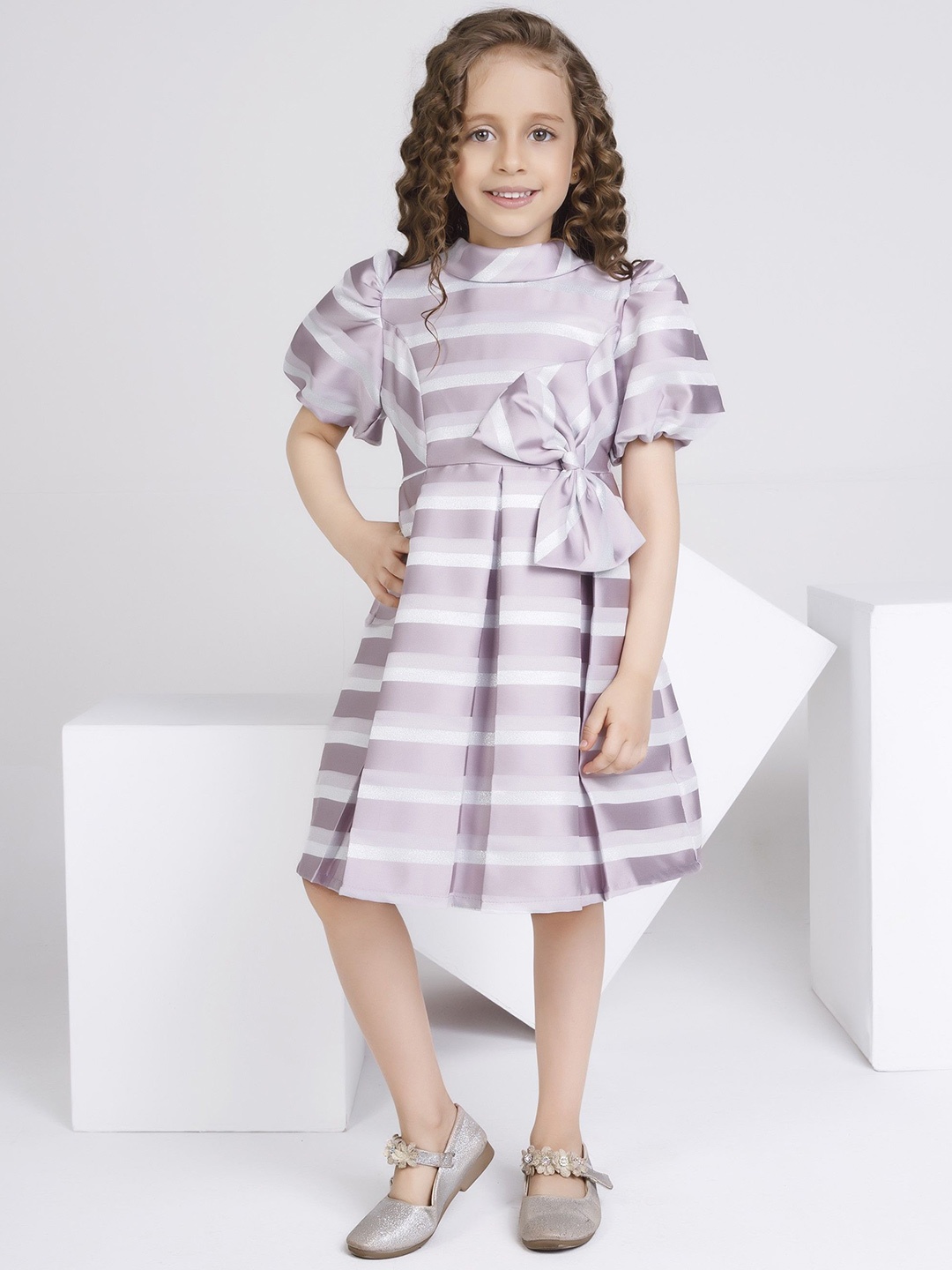 

Peppermint Girls Striped Fit and Flare Knee Length Dress, Purple