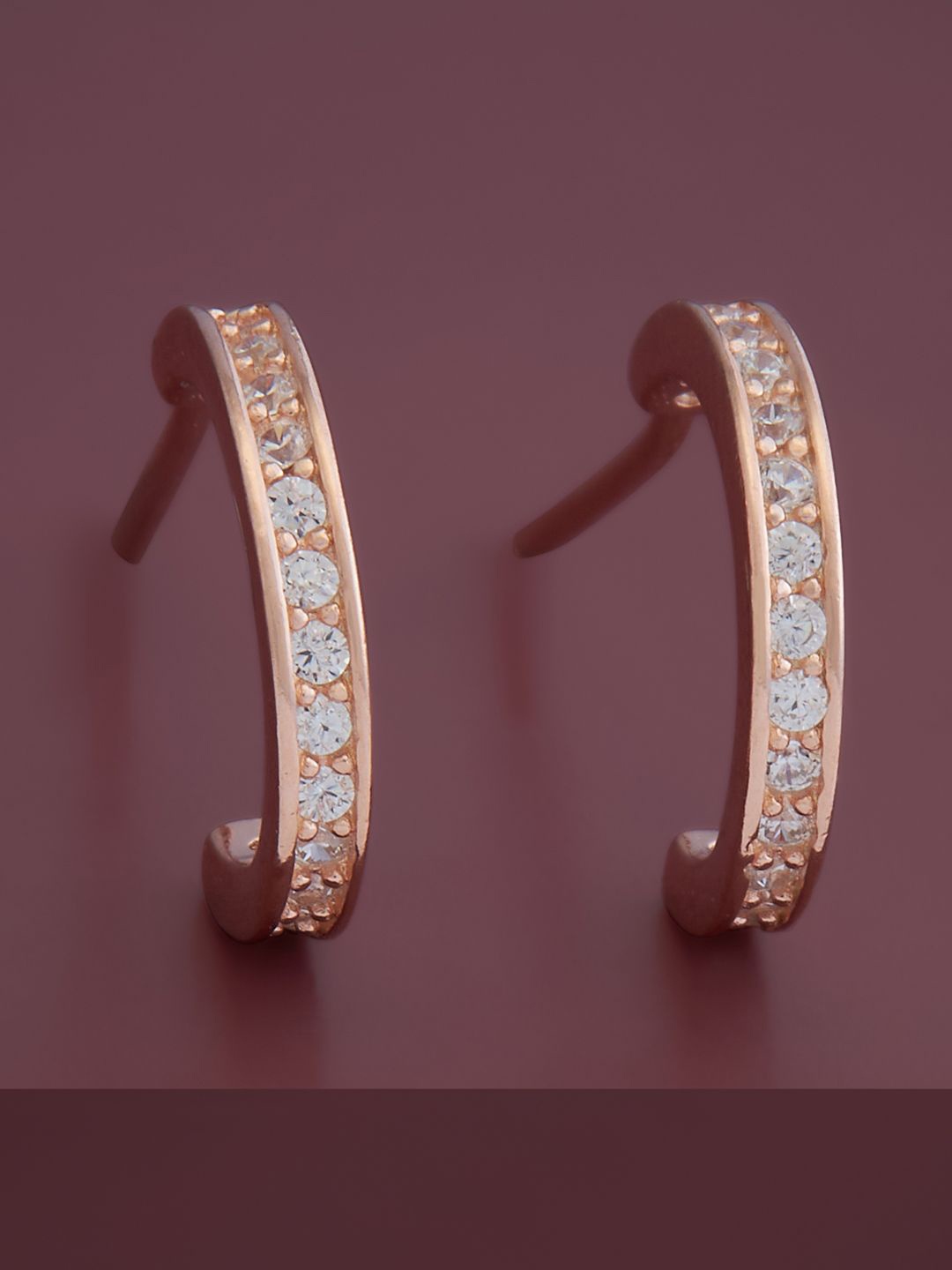 

Kushal's Fashion Jewellery 92.5 Pure Silver Gold-Plated Cubic Zirconia Half Hoop Earrings