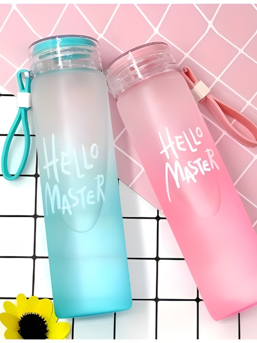 

WELOUR Pink & Blue 2 Pieces Glass Water Bottle