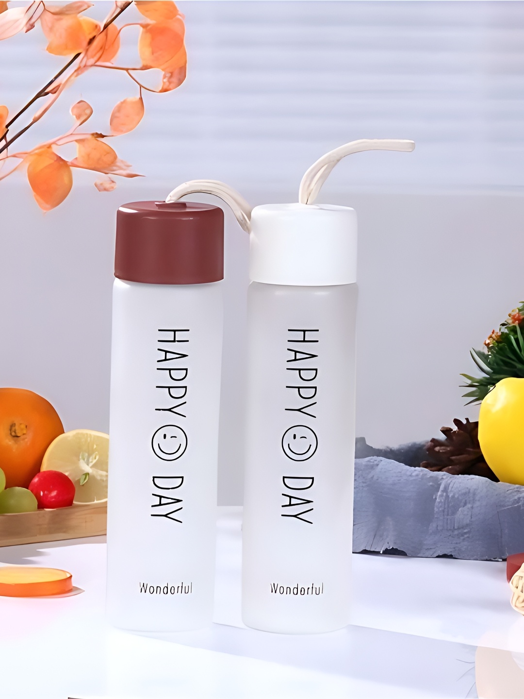 

WELOUR White & Brown 2 Pieces Typography Glass Water Bottle 350ml