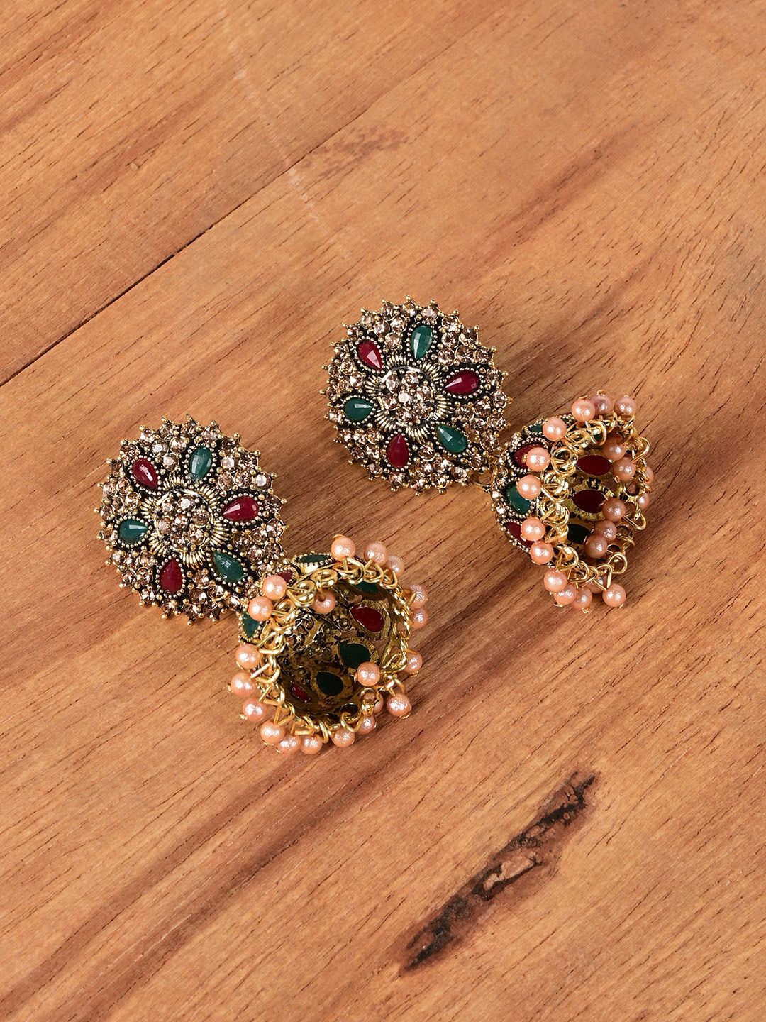

Keviv Gold-Plated Oxidised Dome Shaped Jhumkas Earrings