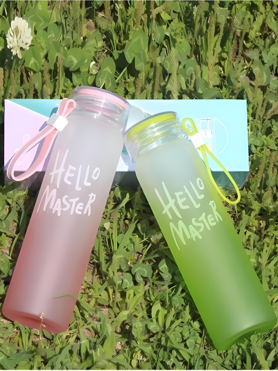 

WELOUR Pink & Green 2 Pieces Glass Water Bottle