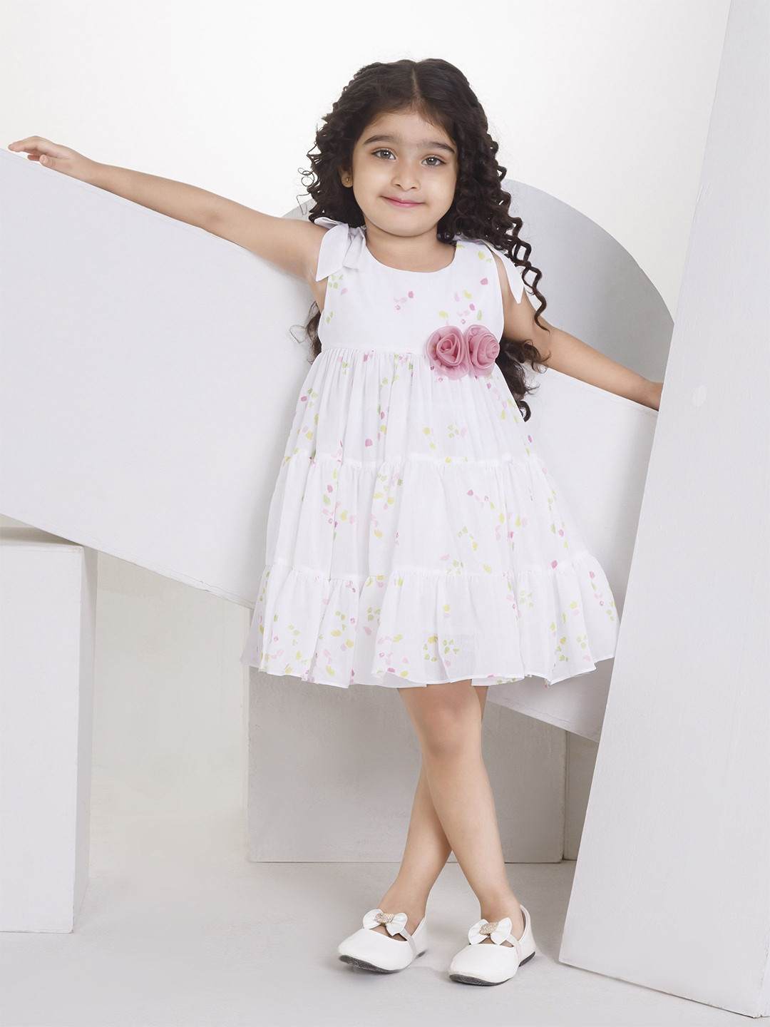 

Peppermint Girls Floral Printed Chiffon Empire Dress, White